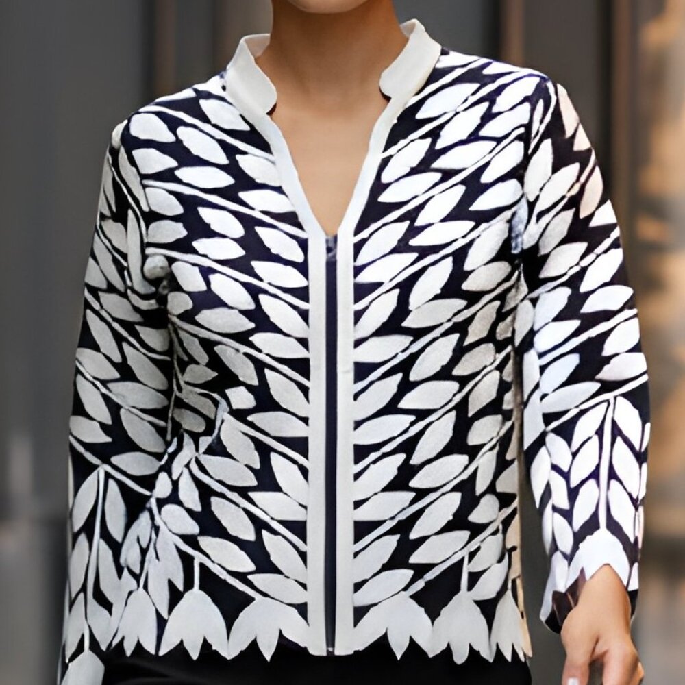 Womens Top Blouse Shirt Sheer Jacket Leather Outfit Handmade Leaf Pattern